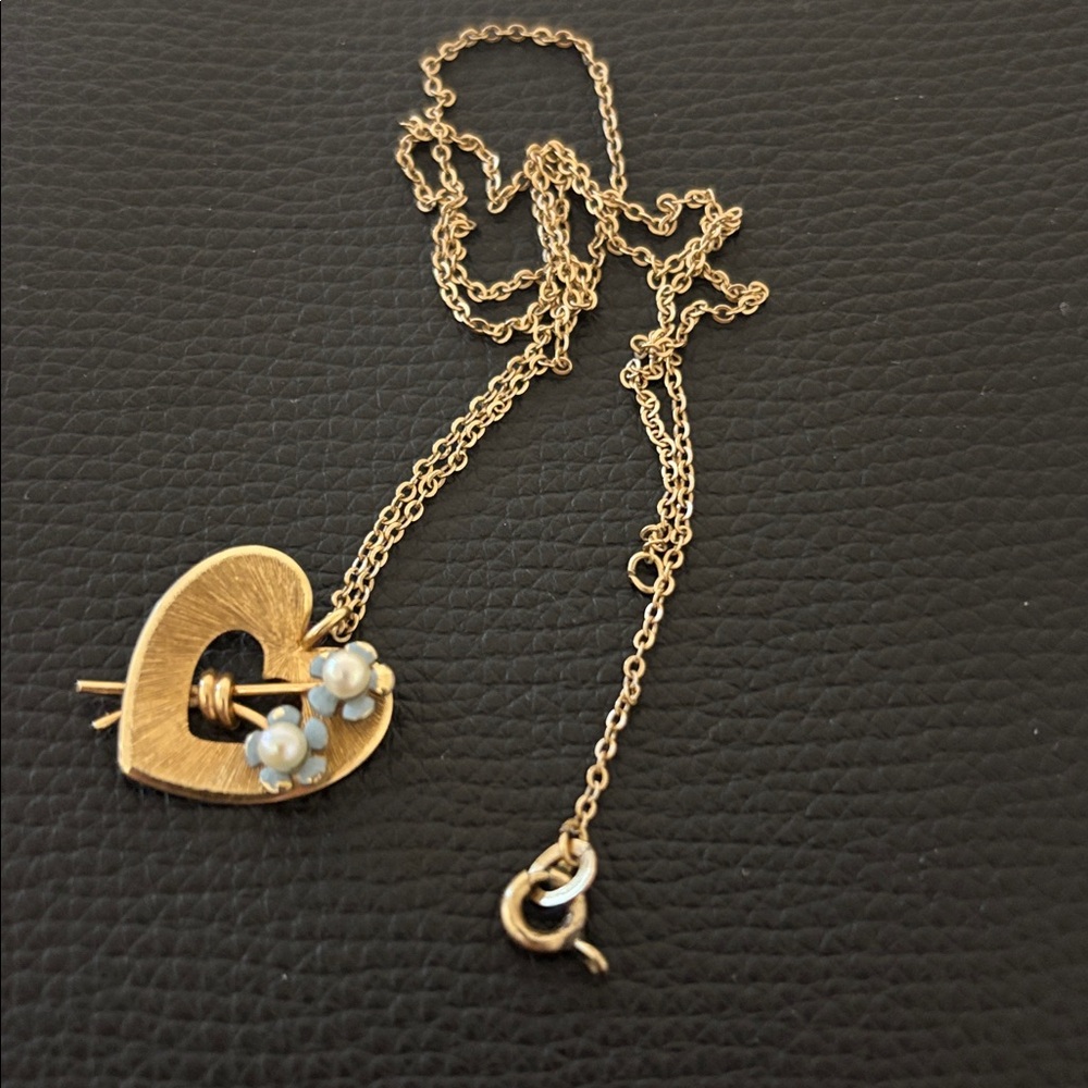 Vtg Krementz Heart Shaped Forget Me Knot Necklace View 4